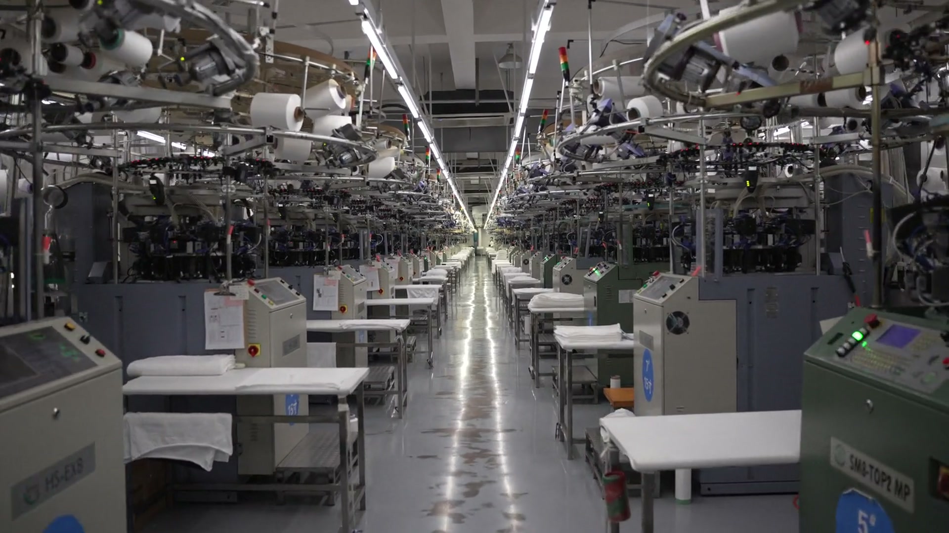 Wide view of the activewear knitting production floor
